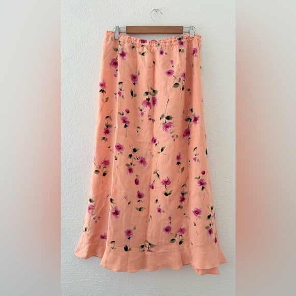 Industrie B. A-line Floral Peach Midi/Maxi Skirt with 100% Linen Size XL - Picture 8 of 9